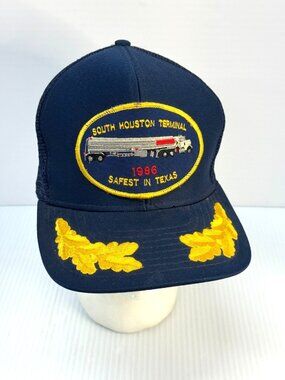 EXXON South Houston Terminal Trucker Hat Cap Blue Snapback Vintage 80s Scrambled